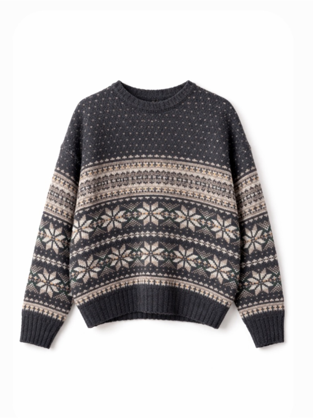 Northeast Outfitters Vintage Wool Charcoal Fair Isle Crewneck Sweater